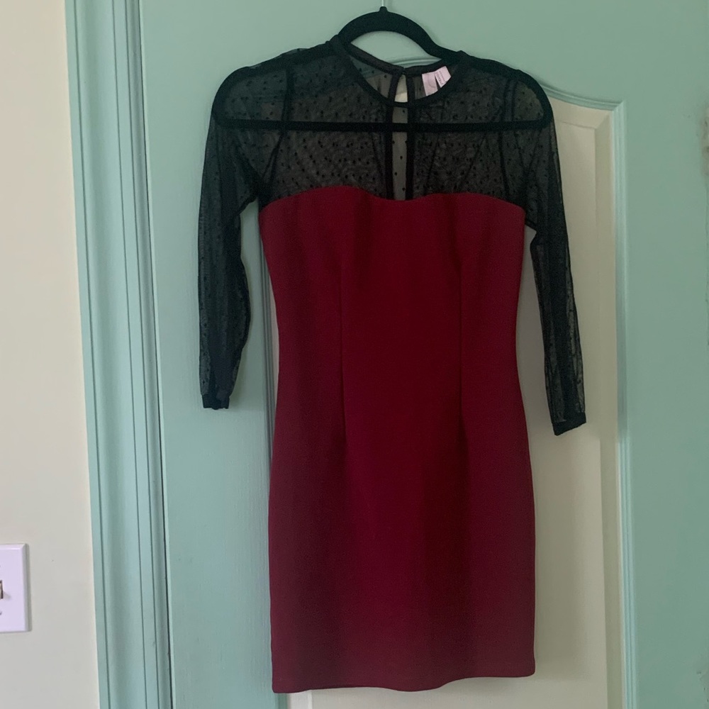 Burgundy Lace Polk-a-dot Dress